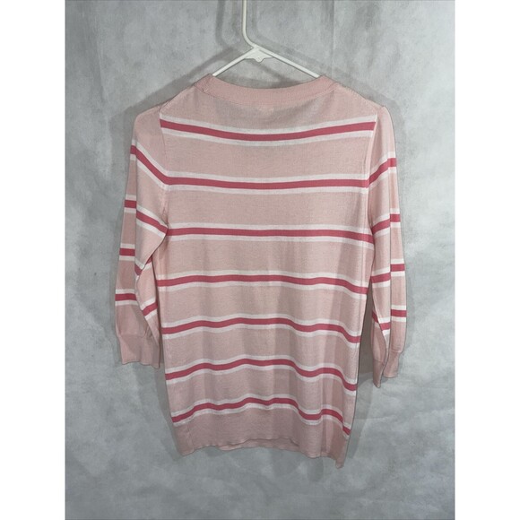 J. Crew Striped Sweater Size S Pink 3/4 Sleeves - Picture 2 of 5